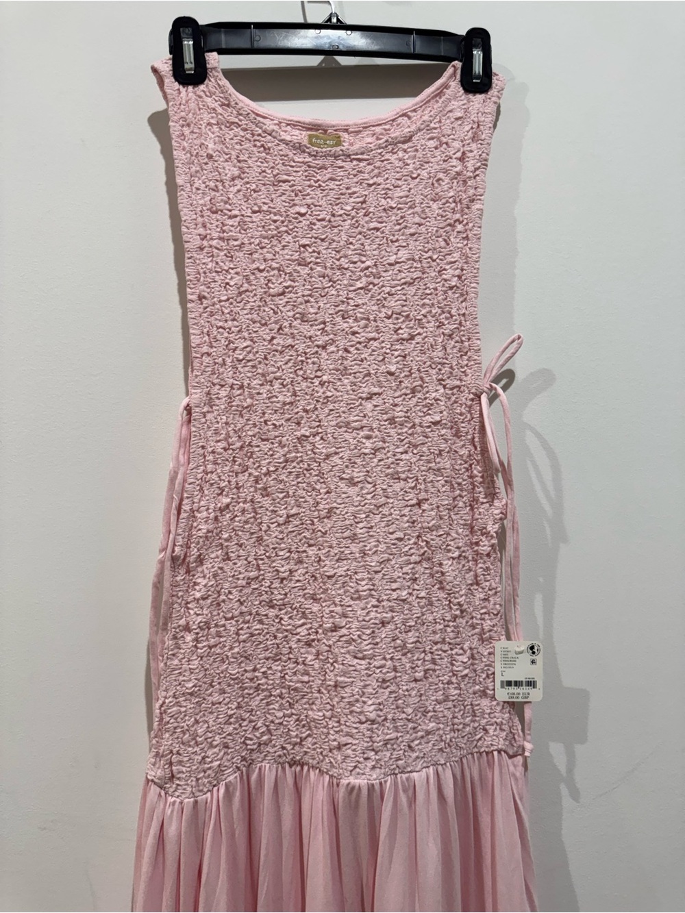 Free People free-est sterling Smocked side tieTiered Maxi Dress PinkChalk L NWT - Picture 2 of 11